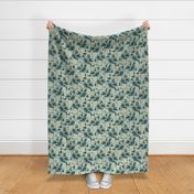 Retro Floral -Medium - Teal - LINEN Texture