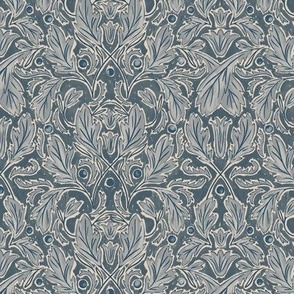 (SM) Baroque Damask Leaves in dark blue, gray-blue and dusty blue and off white