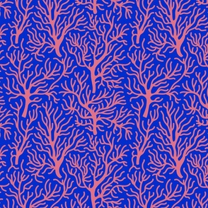 Summer Fabric Sea Coral Beach Cute Beach Coral Pink on Blue