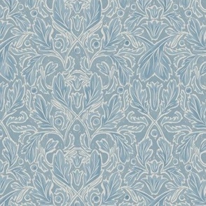 (SM) Baroque Damask Leaves in soft blue and off white