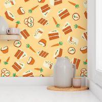 Treat Yourself to Carrot Cake Scattered with Orange, Browns, Yellow and Green as a Seamless Repeat Pattern Design