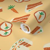 Treat Yourself to Carrot Cake Scattered with Orange, Browns, Yellow and Green as a Seamless Repeat Pattern Design