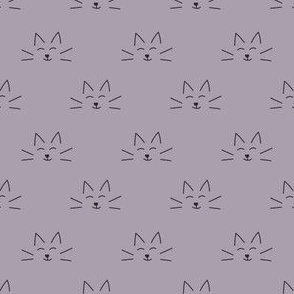 Minimal Cat Faces Dusty Purple Gray and Black