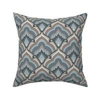 Maison Leaf Scallop: Foggy Blue & Warm Gray Leaf Flame, Leaf Arch