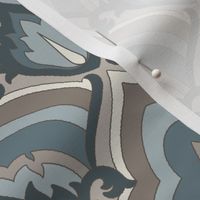 Maison Leaf Scallop: Foggy Blue & Warm Gray Leaf Flame, Leaf Arch