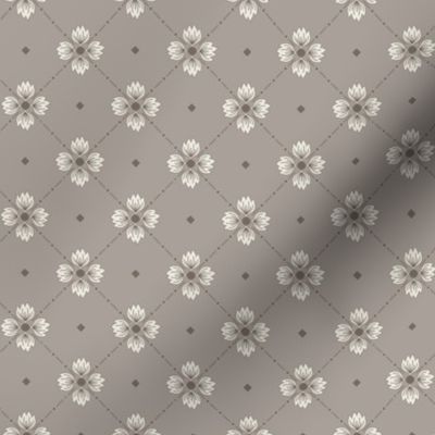 Simone: Warm Gray Tiled Floral, Neutral Small Scale Diagonal Botanical