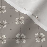 Simone: Warm Gray Tiled Floral, Neutral Small Scale Diagonal Botanical