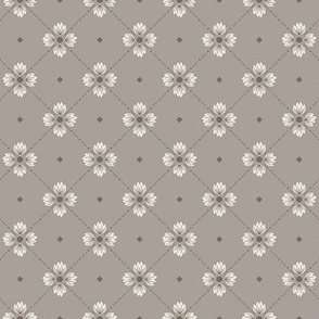 Simone: Warm Gray Tiled Floral, Neutral Small Scale Diagonal Botanical