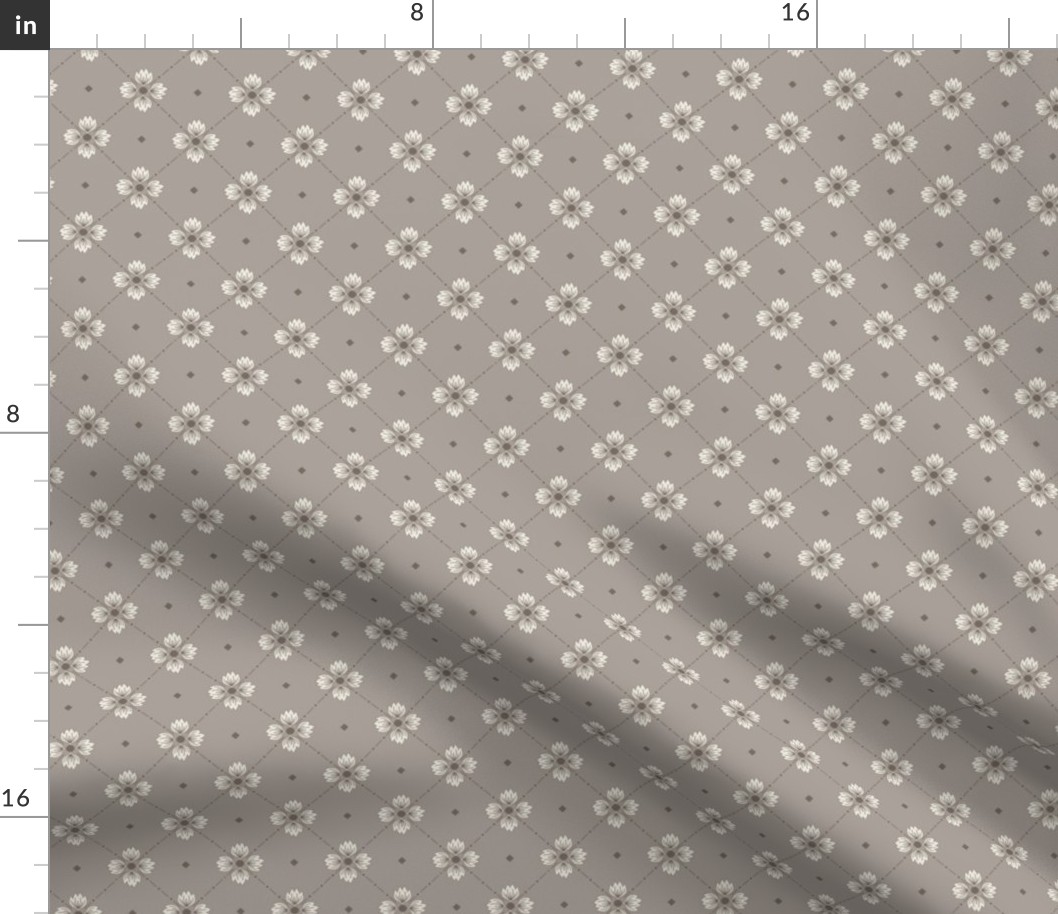 Simone: Warm Gray Tiled Floral, Neutral Small Scale Diagonal Botanical