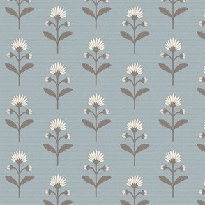 Naomi Floral: Foggy Blue & Warm Gray Small Floral, Blue Botanical