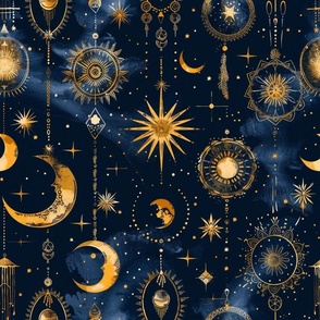 Celestial Mystique Navy & Gold Pattern