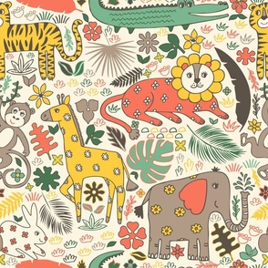 Out on Safari - Jungle friends - Forest animals - nursery wallpaper, kids decor
