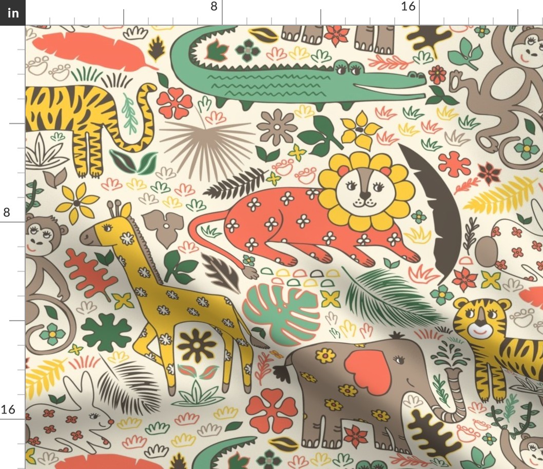 Out on Safari - Jungle friends - Forest animals - nursery wallpaper, kids decor