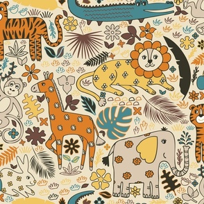 Out on Safari - Jungle friends - Forest animals - nursery wallpaper, kids decor