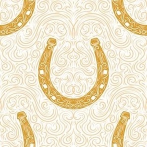 Lucky horseshoe in harvest gold and white. Small scale