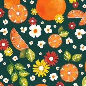 Oranges and blossoms (teal)