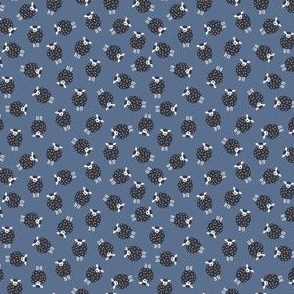 Whimsical Farmhouse Tossed Dark Sheep with spots on an Indigo Blue background - Small - 3x3