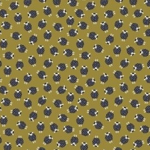 Whimsical Farmhouse Tossed Dark Sheep with spots on an Avocado Green background - Small - 3x3