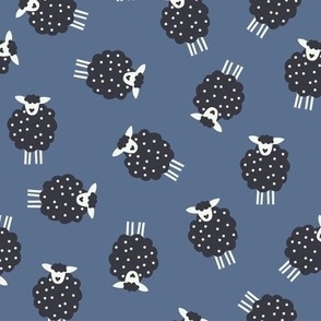 Whimsical Farmhouse Tossed Dark Sheep with spots on an Indigo Blue background - Large - 12x12