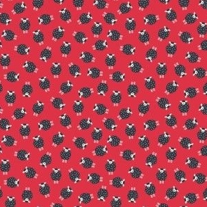 Whimsical Farmhouse Tossed Dark Sheep with spots on a Cherry Red background - Small - 3x3