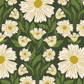 (L) Daisy diamond half-drop in yellow, off white, and shades of green