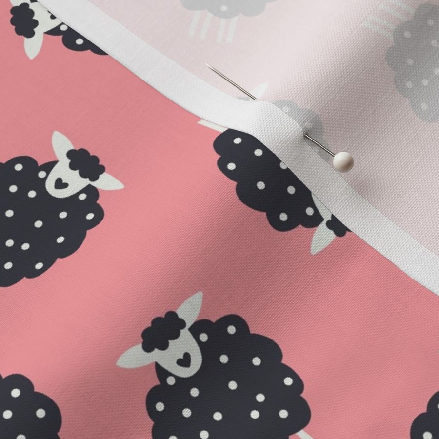 Farmhouse Tossed Dark Free Range Sheep Spotted on Baby Pink - Large - 12x12