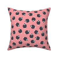 Farmhouse Tossed Dark Free Range Sheep Spotted on Baby Pink - Large - 12x12