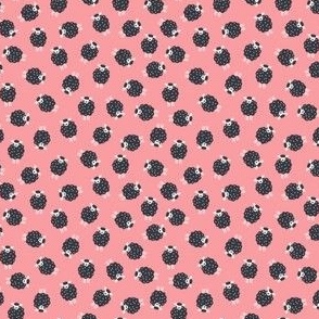 Whimsical Farmhouse Tossed Dark Sheep with spots on a Baby Pink background - Small - 3x3