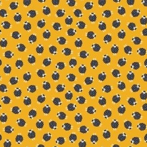 Whimsical Farmhouse Tossed Dark Sheep with spots on a Golden Yellow background - Small 3x3