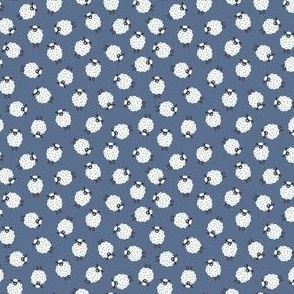 Whimsical Farmhouse Tossed White Sheep with spots on an Indigo Blue background - Small - 3x3