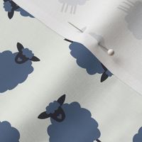 Whimsical Farmhouse Tossed Indigo Blue Sheep without spots on a light background - Large - 12x12
