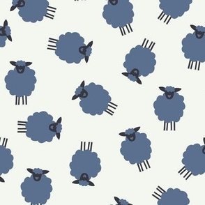 Whimsical Farmhouse Tossed Indigo Blue Sheep without spots on a light background - Large - 12x12