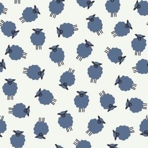 Whimsical Farmhouse Tossed Indigo Blue Sheep without spots on a light background - Small - 3x3