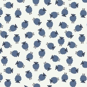 Whimsical Farmhouse Tossed Indigo Blue Sheep without spots on a light background - Medium - 6x6