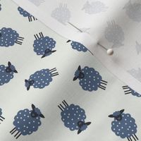 Whimsical Farmhouse Tossed Indigo Blue Sheep with spots on a light background - Medium - 6x6