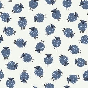 Whimsical Farmhouse Tossed Indigo Blue Sheep with spots on a light background - Medium - 6x6