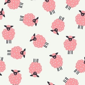 Whimsical Farmhouse Tossed Baby Pink Sheep with spots on a light background - Large - 12x12