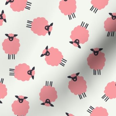 Whimsical Farmhouse Tossed Baby Pink Sheep without spots on a light background - Large - 12x12