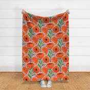 Orange California Poppies on Denim Blue, Medium Scale