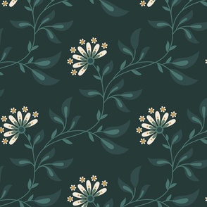 Serpentine Floral, 12in, darkgreen, forstgreen, beige, ivory, Kitchen Textiles, Shabby Chic, Romantic, Vintage Decor, Classic Style, historical, trailing floral