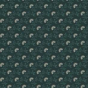 Serpentine Floral, 3in, darkgreen, forstgreen, beige, ivory, Kitchen Textiles, Shabby Chic, Romantic, Vintage Decor, Classic Style, historical, trailing floral