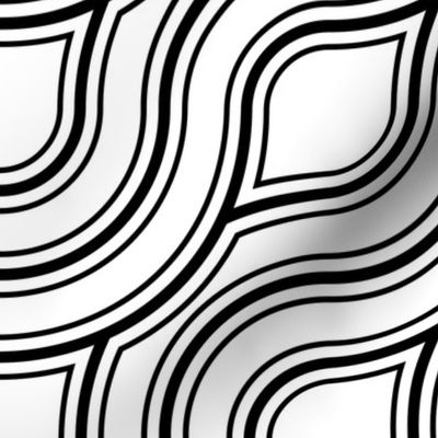 Diagonal Black Wavy Lines on a White Background - Medium Scale