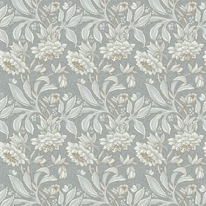 (S/textured/gray) v.3 Victorian Hellebore Garden in Silvery Gray / Shabby Chic Faux Texture / Puritan Gray, Boothbay Gray / 6x8in small scale