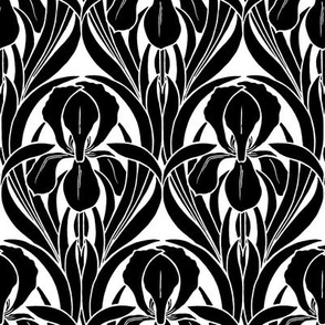 *Metallic* 1880 Vintage Art Nouveau Irises in Black on Metallic - Optimized for Metallic Wallpaper