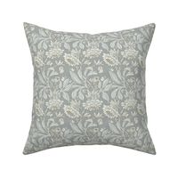 (XS/textured/gray) v.3 Victorian Hellebore Garden in Silvery Gray / Shabby Chic Faux Texture / Puritan Gray, Boothbay Gray / 4x5.33in extra small scale