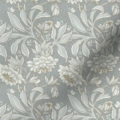 (XS/textured/gray) v.3 Victorian Hellebore Garden in Silvery Gray / Shabby Chic Faux Texture / Puritan Gray, Boothbay Gray / 4x5.33in extra small scale