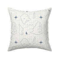 Vintage Inspired Nautical Map in Navy Blue and Ivory.