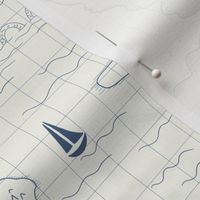 Vintage Inspired Nautical Map in Navy Blue and Ivory.