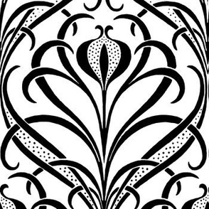 *Metallic* Art Nouveau Seagrass Floral in Black on Gold or Silver - Large Scale - Optimized for Metallic Wallpaper