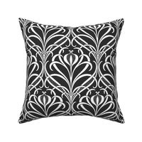 *Metallic* Art Nouveau Seagrass Floral in Gold or Silver on Dark Charcoal Suede - Large Scale - Optimized for Metallic Wallpaper